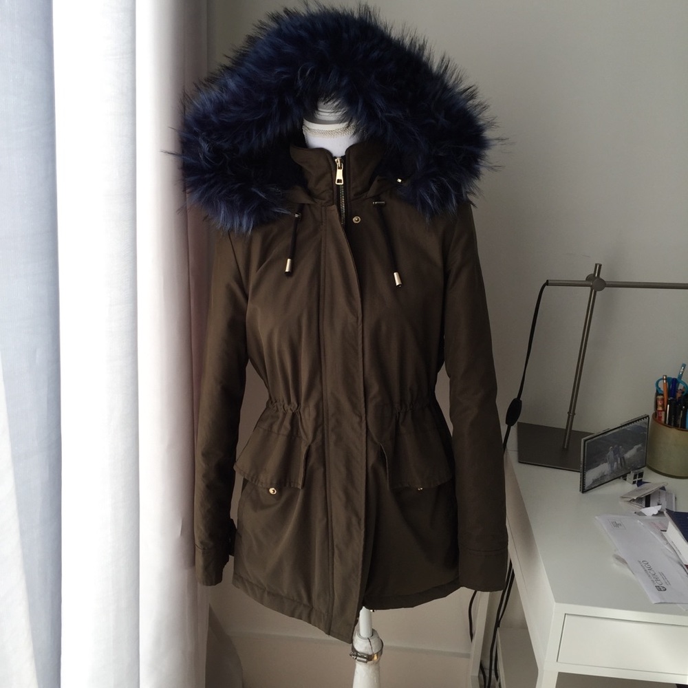 Zara faux fur green parka
